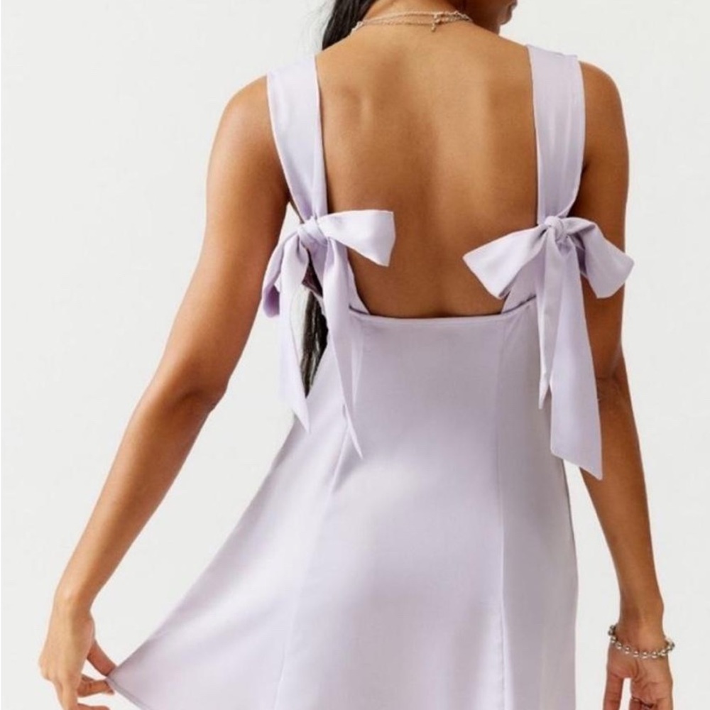 UO Bri Double Bow Satin Mini Dress Lilac Size XS